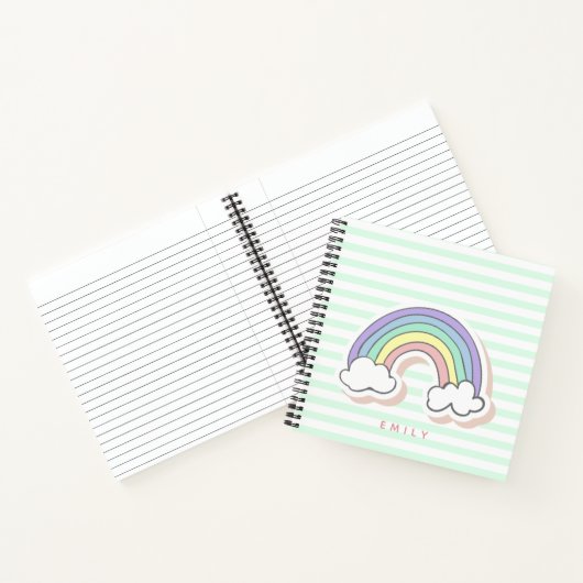 Niedlicher Regenbogen - Minzgrün gestreifte Kinder Notizblock (Innenseite)