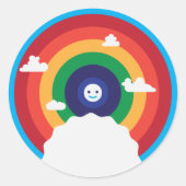 Niedlicher Regenbogen mit glücklicher Sonne Runder Aufkleber (Vorderseite)