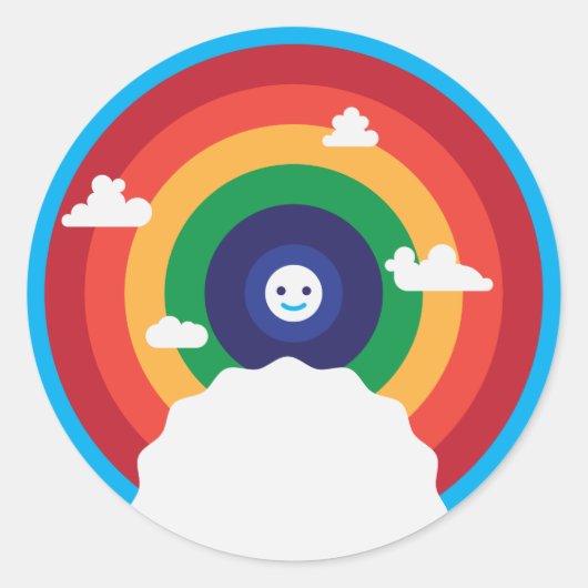 Niedlicher Regenbogen mit glücklicher Sonne Runder Aufkleber (Vorderseite)