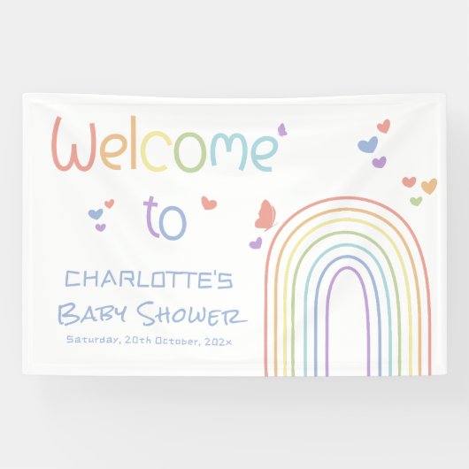 Niedlicher Regenbogen mit Hearts Baby Dusche Banner (Horizontal)