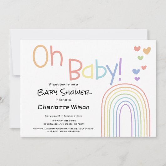 Niedlicher Regenbogen mit Hearts Baby Dusche Einladung (Vorderseite)