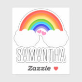 Niedlicher Regenbogen mit rosa Herzname Aufkleber (Blatt)