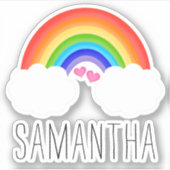 Niedlicher Regenbogen mit rosa Herzname Aufkleber (Vorderseite)