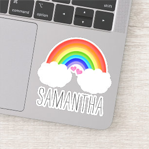 Niedlicher Regenbogen mit rosa Herzname Aufkleber