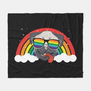 Niedlicher Regenbogen-Mops Fleecedecke
