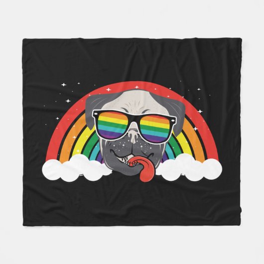 Niedlicher Regenbogen-Mops Fleecedecke (Vorderseite (Horizontal))