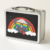 Niedlicher Regenbogen-Mops Metall Brotdose (Rückseite)