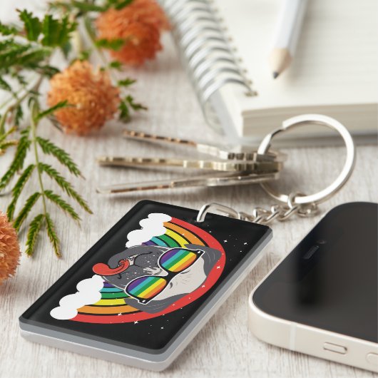 Niedlicher Regenbogen-Mops Schlüsselanhänger (Vorderseite rechts)