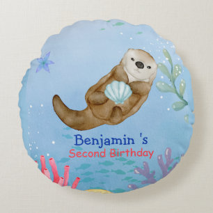 Niedlicher Regenbogen Otter Scallops Geburtstagspa Rundes Kissen