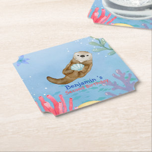 Niedlicher Regenbogen Otter Scallops Geburtstagspa Untersetzer