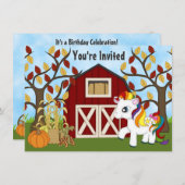 Niedlicher Regenbogen Pony und Stallpferd Geburtst Einladung (Vorne/Hinten)