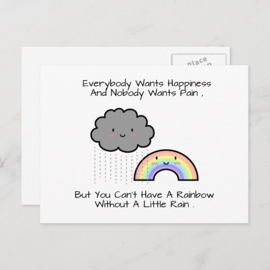 Niedlicher Regenbogen-Regen-Cloud-Glücksfall-Zitat Postkarte (Vorne/Hinten)