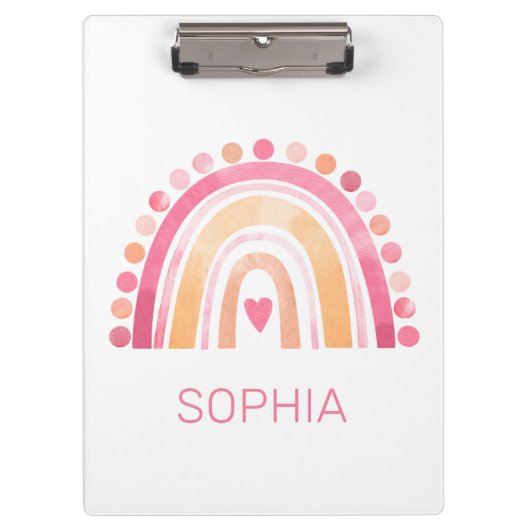 Niedlicher Regenbogen, rosa bohfarbene Wasserfarbe Klemmbrett (Vorderseite)