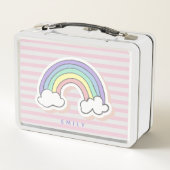 Niedlicher Regenbogen - rosa gestreifte Kids' Meta Metall Brotdose (Rückseite)