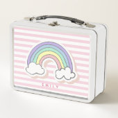 Niedlicher Regenbogen - rosa gestreifte Kids' Meta Metall Brotdose (Vorderseite)