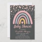 Niedlicher Regenbogen, Rose Gold Dots Kinderdusche Einladung (Vorderseite)
