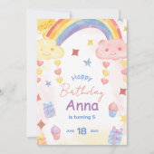 Niedlicher Regenbogen, Sonne und Wolken zum Geburt Einladung (Vorderseite)