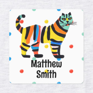 Niedlicher Regenbogen Tiger Farbiger Schulname Kle Etiketten