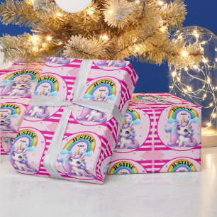 Niedlicher Regenbogen und Einhorn 1. Geburtstag Geschenkpapier