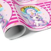 Niedlicher Regenbogen und Einhorn 1. Geburtstag Geschenkpapier (Rolleneckpunkt)