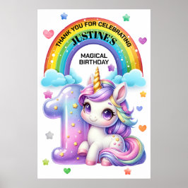 Niedlicher Regenbogen und Einhorn 1. Geburtstag Pa Poster