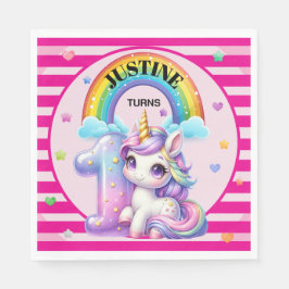 Niedlicher Regenbogen und Einhorn 1. Geburtstag Serviette