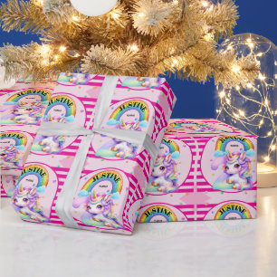 Niedlicher Regenbogen und Einhorn 2. Geburtstag Geschenkpapier