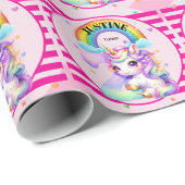 Niedlicher Regenbogen und Einhorn 2. Geburtstag Geschenkpapier (Rolleneckpunkt)