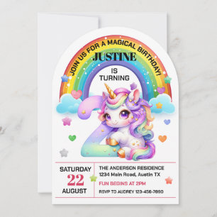 Niedlicher Regenbogen und Einhorn 2. Geburtstag Pa Einladung