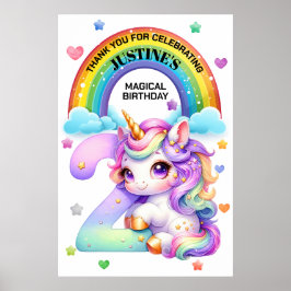 Niedlicher Regenbogen und Einhorn 2. Geburtstag Pa Poster