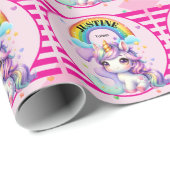Niedlicher Regenbogen und Einhorn 3. Geburtstag Geschenkpapier (Rolleneckpunkt)