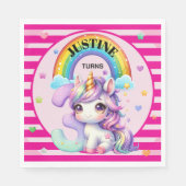 Niedlicher Regenbogen und Einhorn 3. Geburtstag Serviette (Vorderseite)