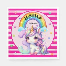 Niedlicher Regenbogen und Einhorn 3. Geburtstag Serviette