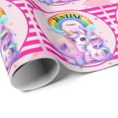 Niedlicher Regenbogen und Einhorn 4. Geburtstag Geschenkpapier (Rolleneckpunkt)