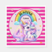 Niedlicher Regenbogen und Einhorn 4. Geburtstag Serviette (Vorderseite)
