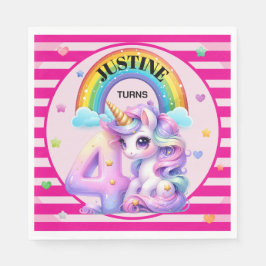 Niedlicher Regenbogen und Einhorn 4. Geburtstag Serviette