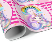 Niedlicher Regenbogen und Einhorn 6. Geburtstag Geschenkpapier (Rolleneckpunkt)