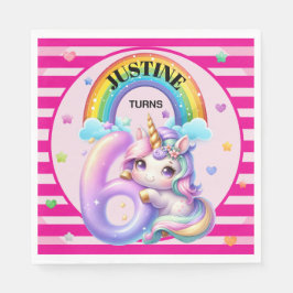 Niedlicher Regenbogen und Einhorn 6. Geburtstag Serviette