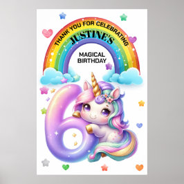 Niedlicher Regenbogen und Einhorn 6. Geburtstagspa Poster