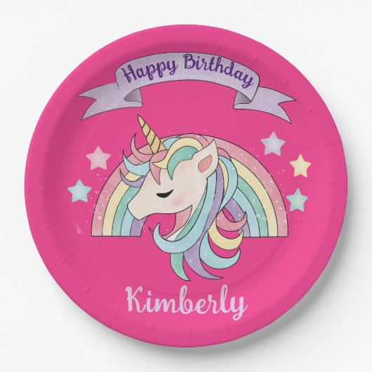 Niedlicher Regenbogen und Funkelnd Einhorn Heissro Pappteller (Vorderseite)