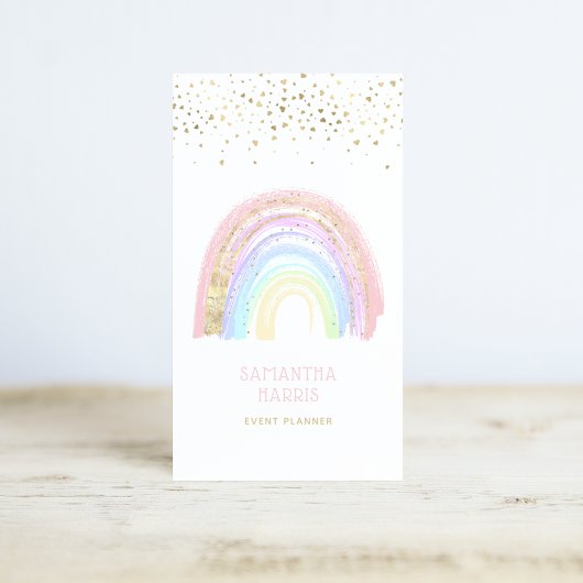 Niedlicher Regenbogen und Goldherz Confetti Visitenkarte