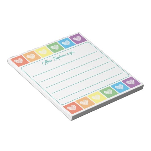Niedlicher Regenbogen- und Hörlehrer Name Notepad Notizblock (angewinkelt)