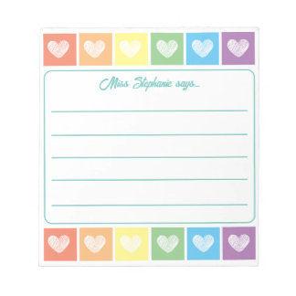 Niedlicher Regenbogen- und Hörlehrer Name Notepad Notizblock