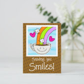 Niedlicher Regenbogen und Kaffeelächeln denken Sie Postkarte (Stehend Vorderseite)