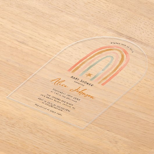 Niedlicher Regenbogen und Star Boho Babydusche Acryleinladungen (Ablage )