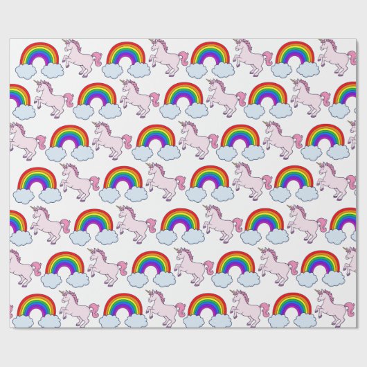 Niedlicher Regenbogen und Unicorn Geschenkpapier (Flach)