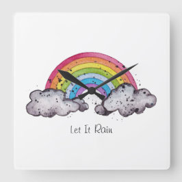 Niedlicher Regenbogen und Wolken Quadratische Wanduhr