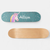 Niedlicher Regenbogen Unicorn Aquamarin Stars Girl Skateboard (Horizontal)