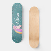 Niedlicher Regenbogen Unicorn Aquamarin Stars Girl Skateboard (Vorderseite)