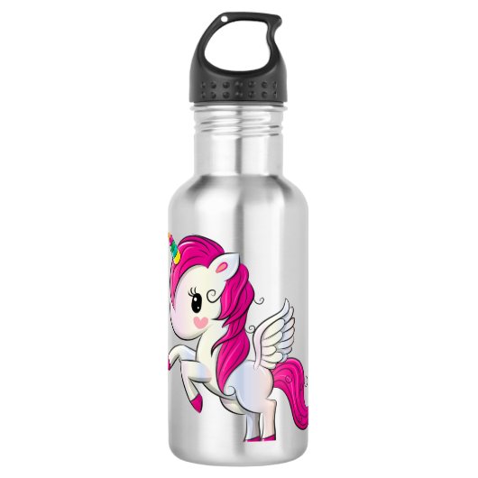 Niedlicher Regenbogen Unicorn Edelstahlflasche (Vorderseite)